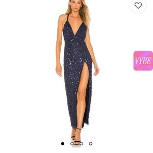 Revolve NBD Formal Navy Sequin Halter Dress